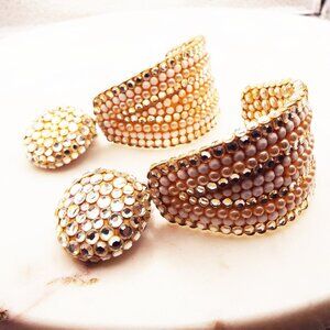 JAMES ARPAD RUNWAY READY GOLD & SILVER BEADS MASSIVE DEMI HOOP EARRINGS 40A